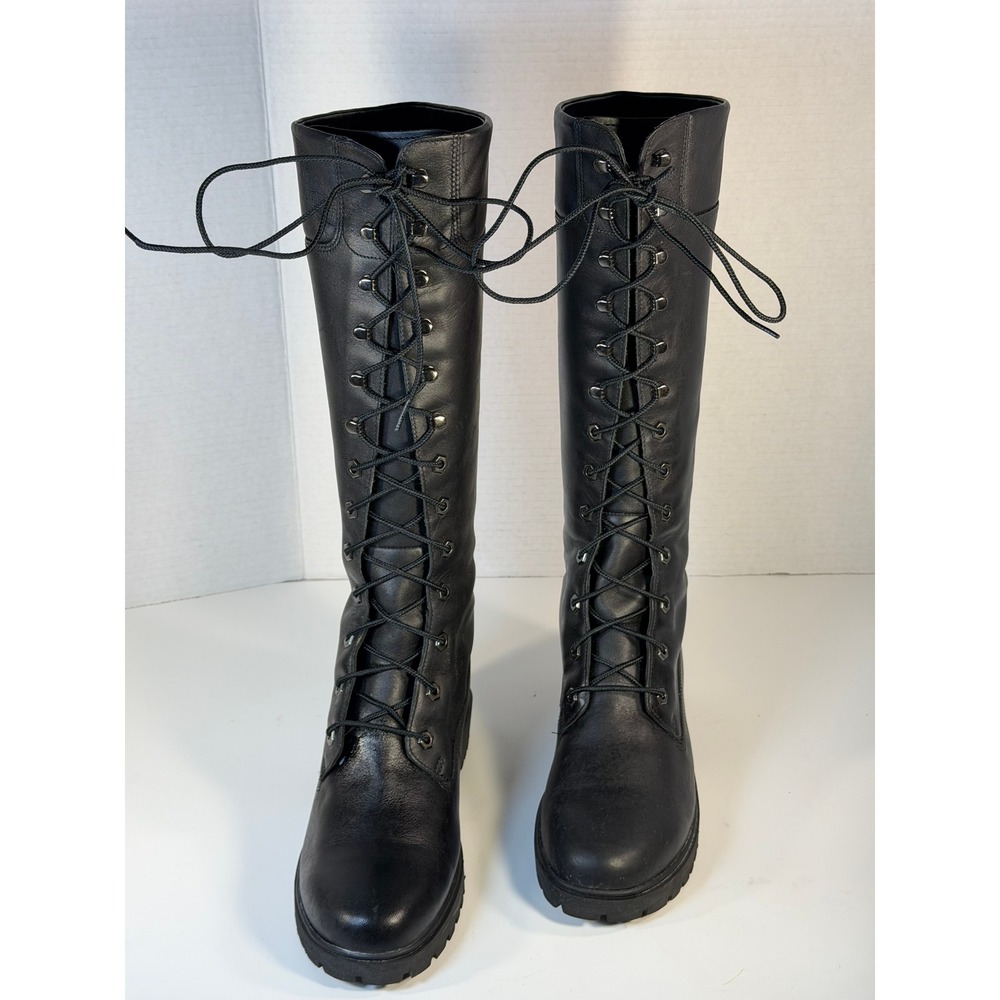 Timberland Black Leather Tall Lace Up Knee High Combat Boots 28398 Women 8.5 M